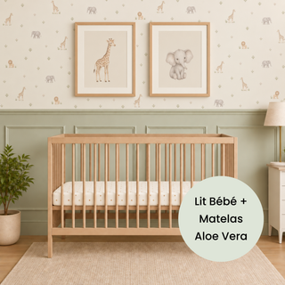 Mini Lit bébé avec Matelas Aloe Vera | Hêtre Naturel