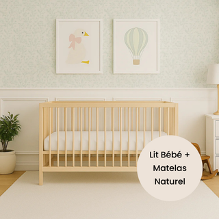 Mini Lit bébé avec Matelas Naturel | Hêtre Naturel