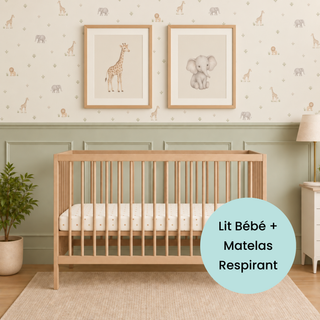Mini Lit bébé avec Matelas Respirant | Hêtre Naturel