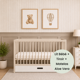 Mini Lit Bébé avec Tiroir & Matelas Aloe Vera | Cachemire