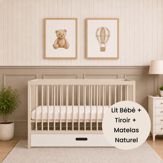 Mini Lit Bébé avec Tiroir & Matelas Naturel | Cachemire