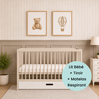 Mini Lit Bébé avec Tiroir & Matelas Respirant | Cachemire