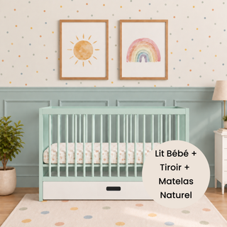 Mini Lit Bébé avec Tiroir & Matelas Naturel | Menthe