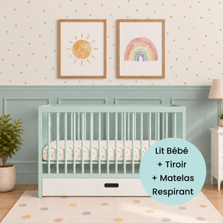 Mini Lit Bébé avec Tiroir & Matelas Respirant | Menthe