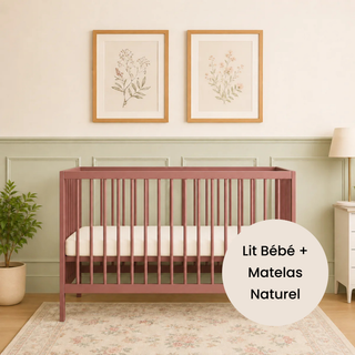 Mini Lit bébé avec Matelas Naturel | Vieux Rose