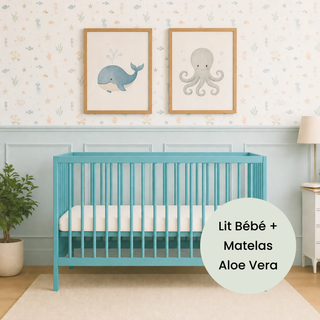Mini Lit bébé avec Matelas Aloe Vera | Bleu Océan