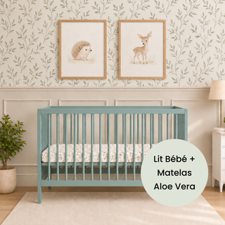 Mini Lit bébé avec Matelas Aloe Vera | Vert Bleuté