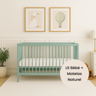 Mini Lit bébé avec Matelas Naturel | Vert Bleuté
