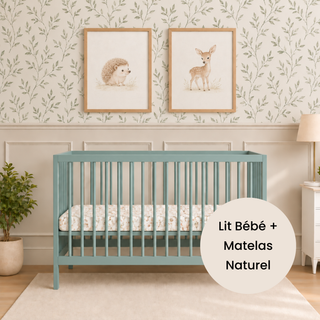 Mini Lit bébé avec Matelas Naturel | Vert Bleuté