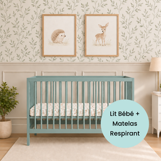 Mini Lit bébé avec Matelas Respirant | Vert Bleuté