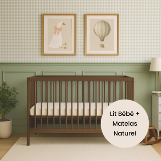 Mini Lit bébé avec Matelas Naturel | Noyer
