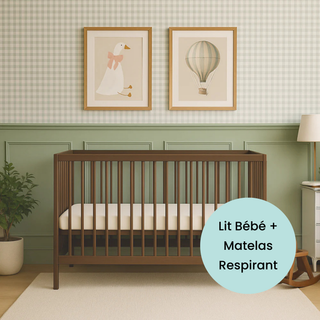 Mini Lit bébé avec Matelas Respirant | Noyer