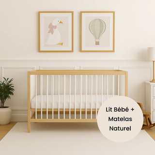 Mini Lit bébé avec Matelas Naturel | Hêtre Blanc