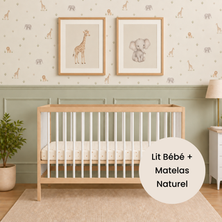 Mini Lit bébé avec Matelas Naturel | Hêtre Blanc