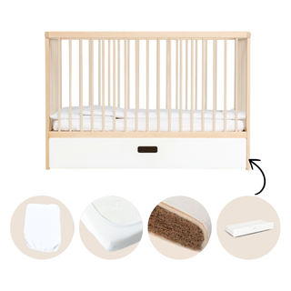 Mini Lit Bébé | Pack Naturel Suprême 5 en 1 | Hêtre Blanc - Mokee