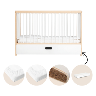 Mini Lit Bébé | Pack Suprême 5 en 1 | Hêtre Blanc