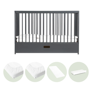 Mini Lit Bébé avec Tiroir & Matelas Aloe Vera | Bleu Grisé