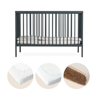 Mini Lit bébé avec Matelas Naturel | Bleu Grisé