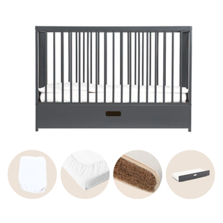 Mini Lit Bébé avec Tiroir & Matelas Naturel | Bleu Grisé
