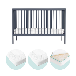 Mini Lit bébé avec Matelas Respirant | Bleu Grisé