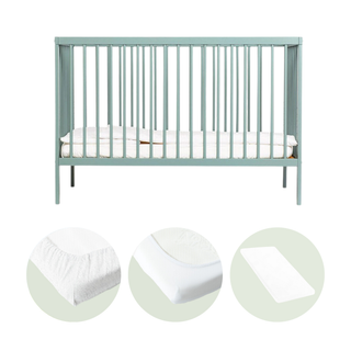 Mini Lit bébé avec Matelas Aloe Vera | Vert Bleuté