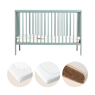 Mini Lit bébé avec Matelas Naturel | Vert bleuté