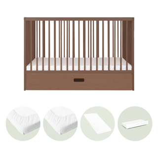Mini Lit Bébé avec Tiroir & Matelas Aloe Vera | Noyer