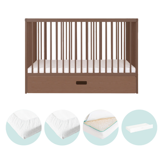 Mini Lit Bébé avec Tiroir & Matelas Respirant | Noyer