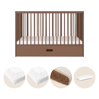Mini Lit Bébé avec Tiroir & Matelas Naturel | Noyer