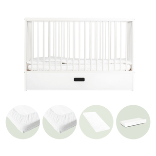 Mini Lit Bébé avec Tiroir & Matelas Aloe Vera | Blanc
