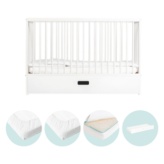 Mini Lit Bébé avec Tiroir & Matelas Respirant | Blanc