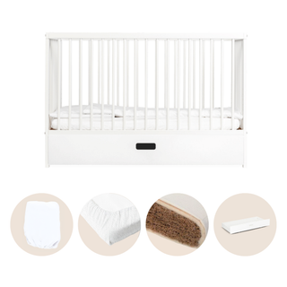 Mini Lit Bébé avec Tiroir & Matelas Naturel | Blanc