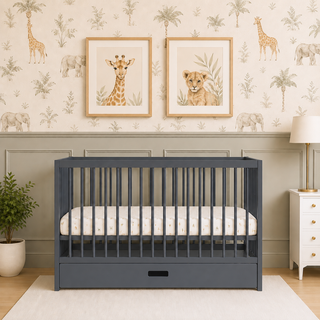 Mini Lit Bébé avec tiroir | Bleu Grisé