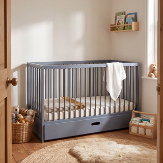 Mini Lit Bébé avec tiroir | Bleu Grisé