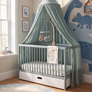 Mini Lit bébé avec Matelas Naturel | Vert Bleuté