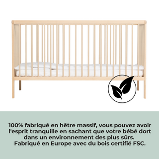 Midi Lit Bébé Évolutif avec matelas aloe vera | Hêtre Naturel