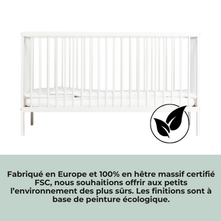 Midi Lit Bébé Évolutif avec matelas aloe vera | Blanc