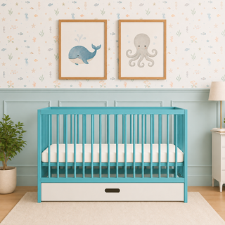 Mini Lit Bébé avec Tiroir | Bleu Océan
