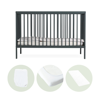 Mini Lit Bébé | Pack Essentiel 4 en 1 | Bleu Grisé