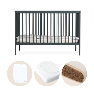 Mini Lit Bébé Évolutif avec matelas naturel | Bleu Grisé