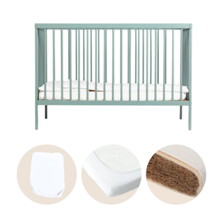 Mini Lit bébé | Pack Premium Naturel 4 en 1 | Vert bleuté - Mokee