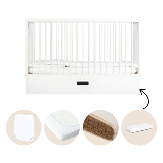 Mini Lit Bébé Évolutif avec tiroir et matelas naturel | Blanc