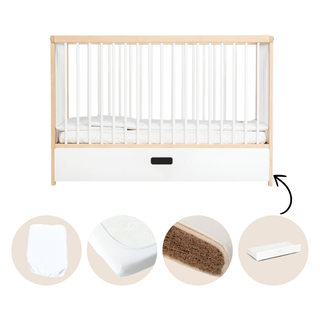 Mini Lit Bébé | Pack Naturel Suprême 5 en 1 | Hêtre Blanc