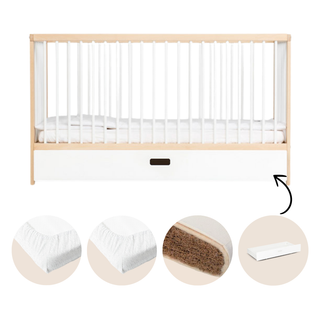 Midi Lit Bébé | Pack Naturel Suprême 5 en 1 | Hêtre Blanc