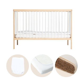 Mini Lit bébé | Pack Premium Naturel 4 en 1 | Hêtre Blanc