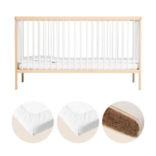 Midi Lit Bébé Évolutif avec matelas naturel | Hêtre Blanc