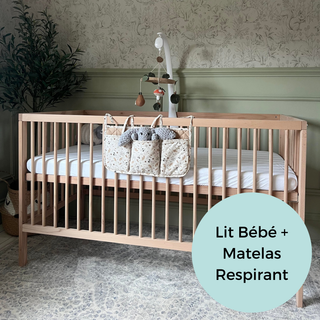 Midi Lit bébé avec Matelas Respirant | Hêtre Naturel