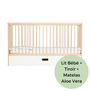 Midi Lit Bébé avec Tiroir & Matelas Aloe Vera | Hêtre Naturel