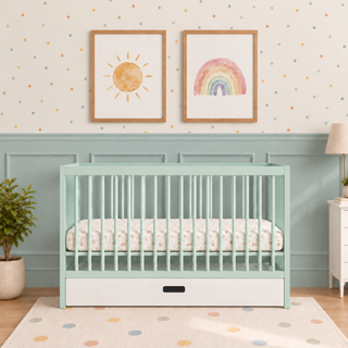 Mini Lit Bébé avec Tiroir & Matelas Naturel | Menthe