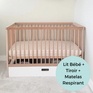 Mini Lit Bébé avec Tiroir & Matelas Respirant | Hêtre Naturel